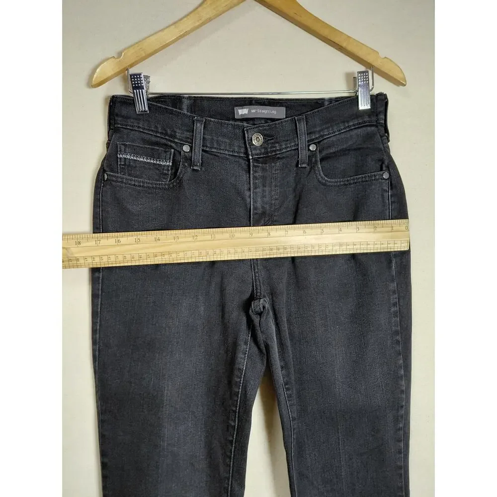 Levi's 505 Straight Leg Black Denim Jeans Pockets Women See Measurements